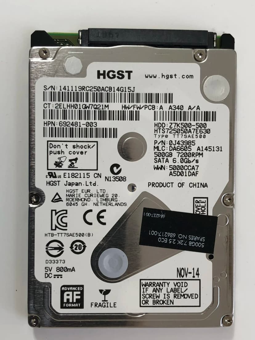 هارد لپ‌تاپی HGST اپل ۵۰۰ گیگ مدل HTS545050A7E362 سازگار با PS4 و MacBook