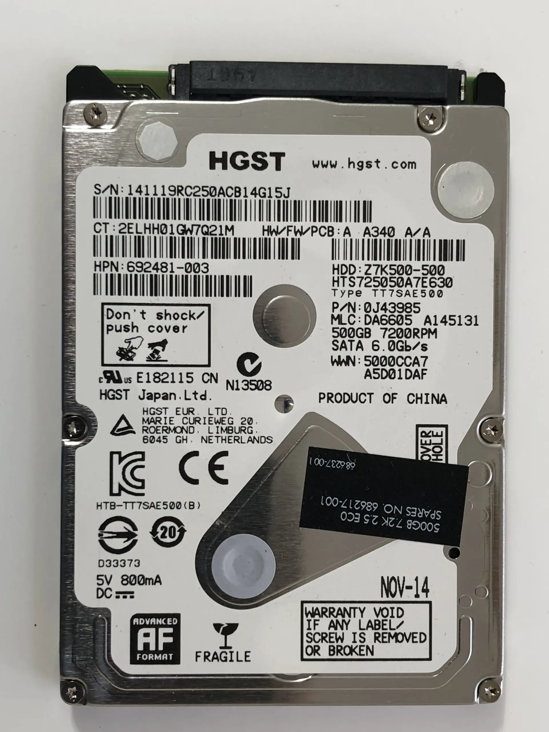 هارد لپ‌تاپی HGST اپل ۵۰۰ گیگ مدل HTS545050A7E362 سازگار با PS4 و MacBook